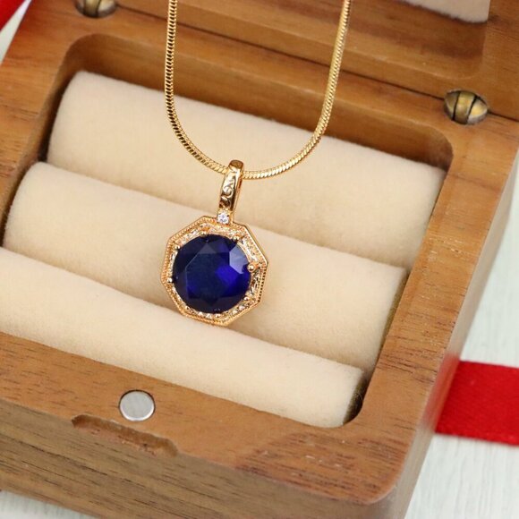 "Royal Purple Gemstone Pendant in Gold Octagon Frame, XPPT1390 - Picture 6 of 13